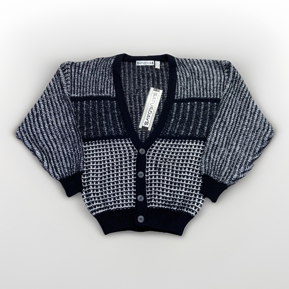 Saturdays Sweater Mens M Cardigan Chunky Knit Grandpa Retro 90s Vintage‎